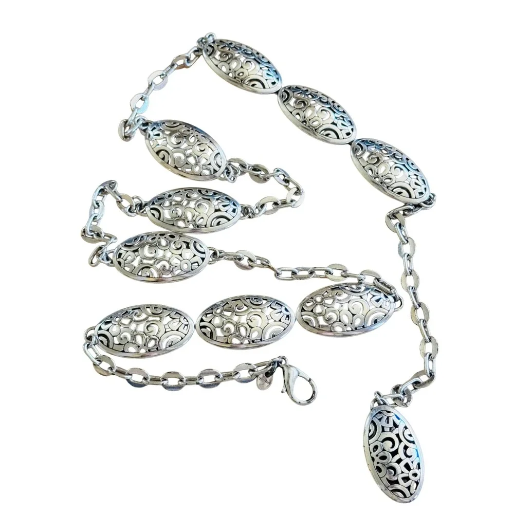 Brighton Western Style Chain Belt Necklace‎ Rare Silver Plated Long Large 40